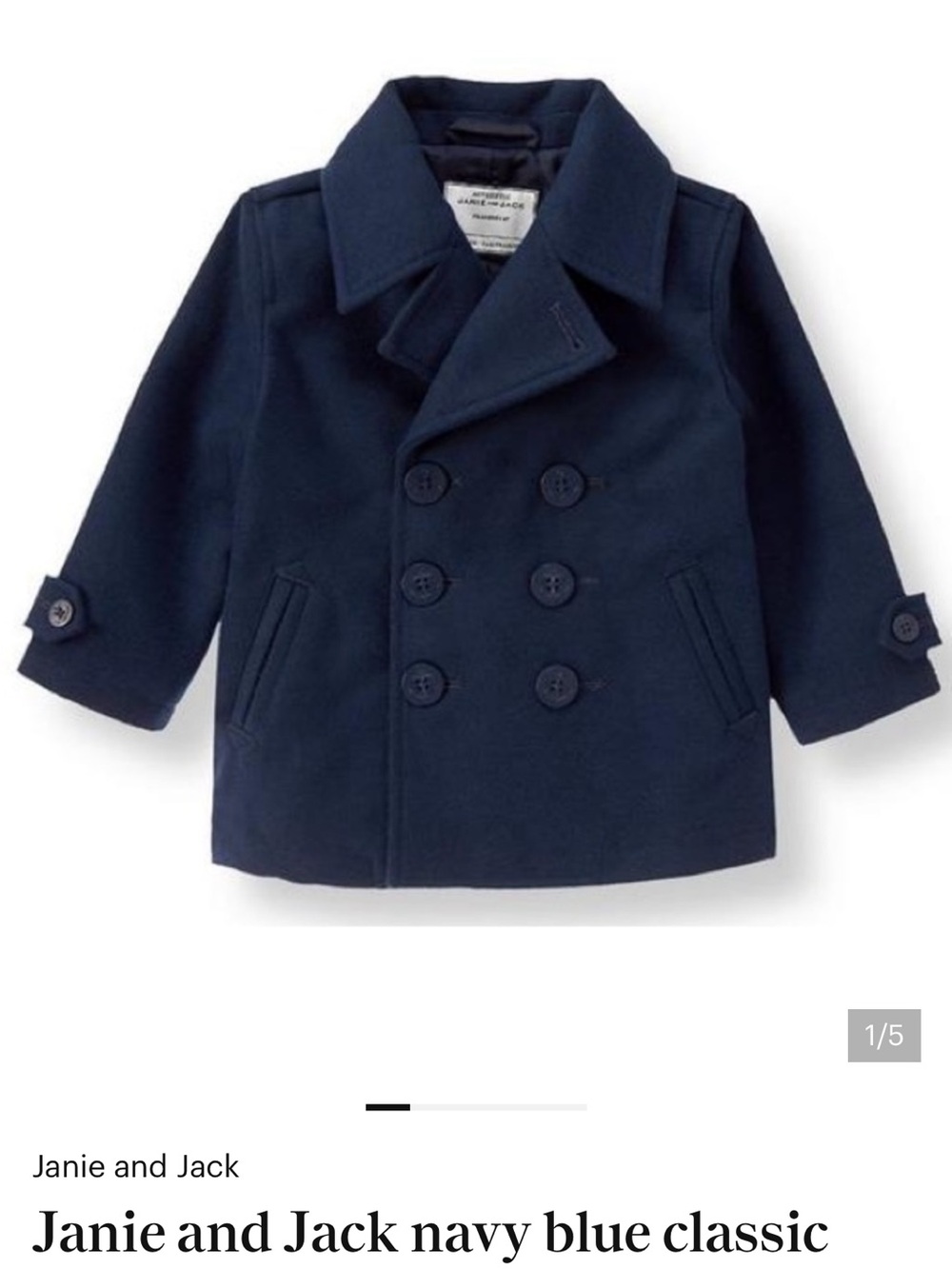 Janie and Jack Navy Peacoat Size 5/6